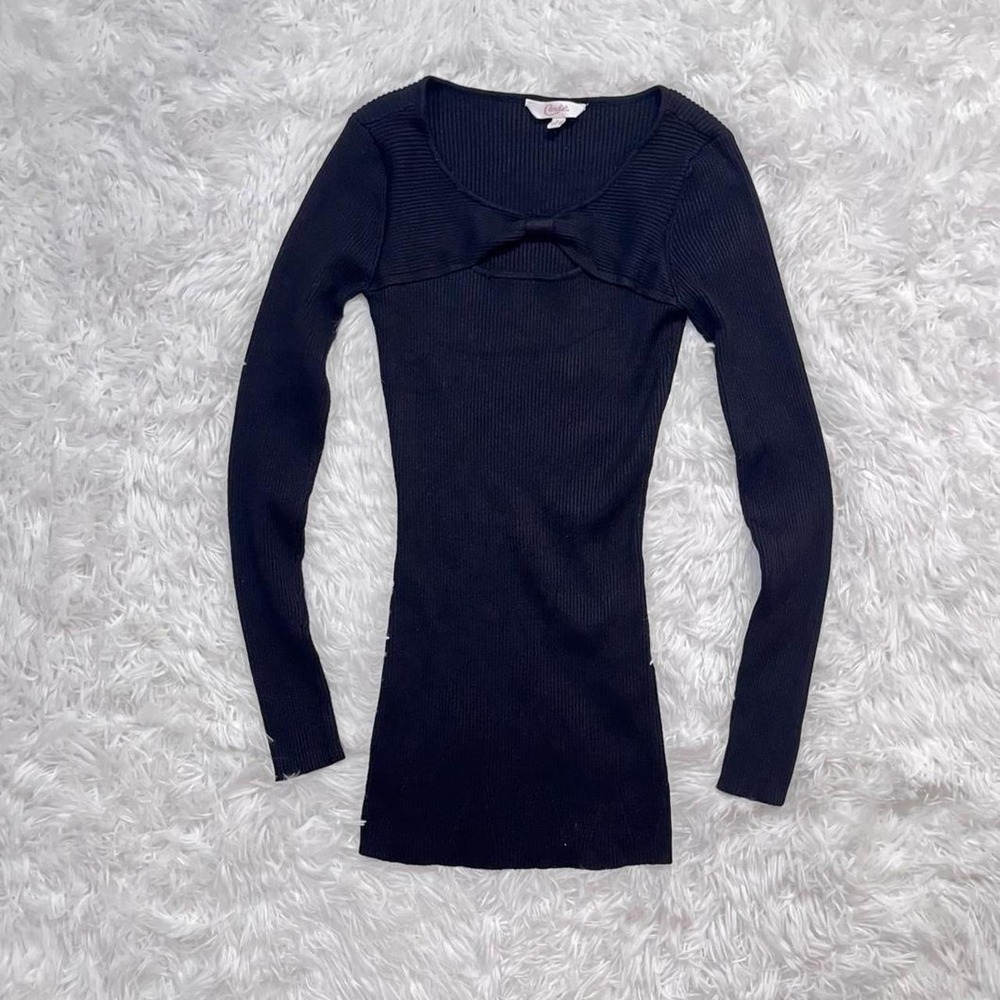 Y2K Black Knitted Keyhole Twist Detail Sweater Small